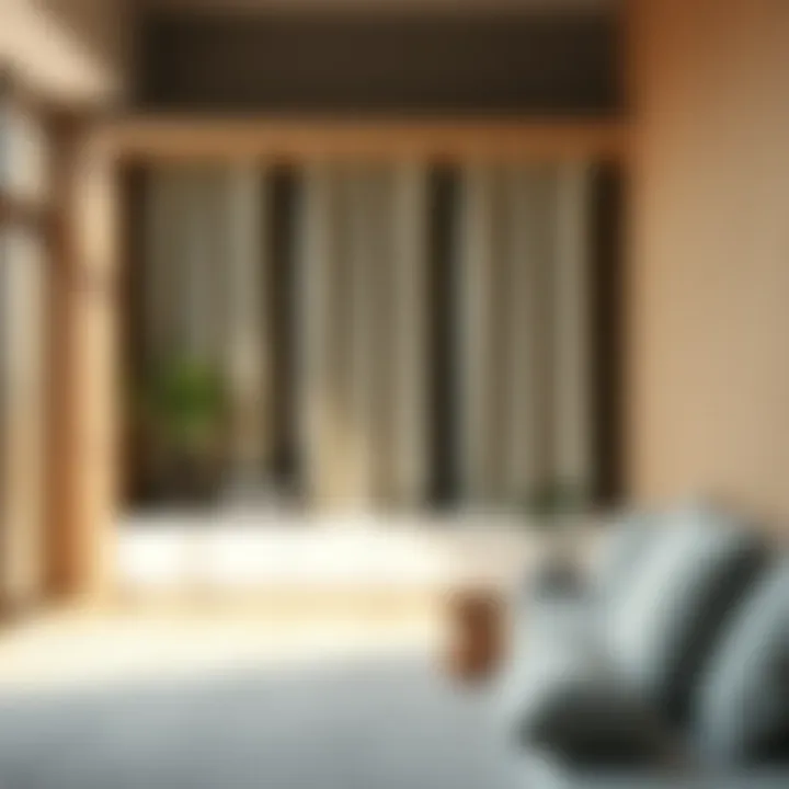 Stylish fabric room divider creating a cozy office nook