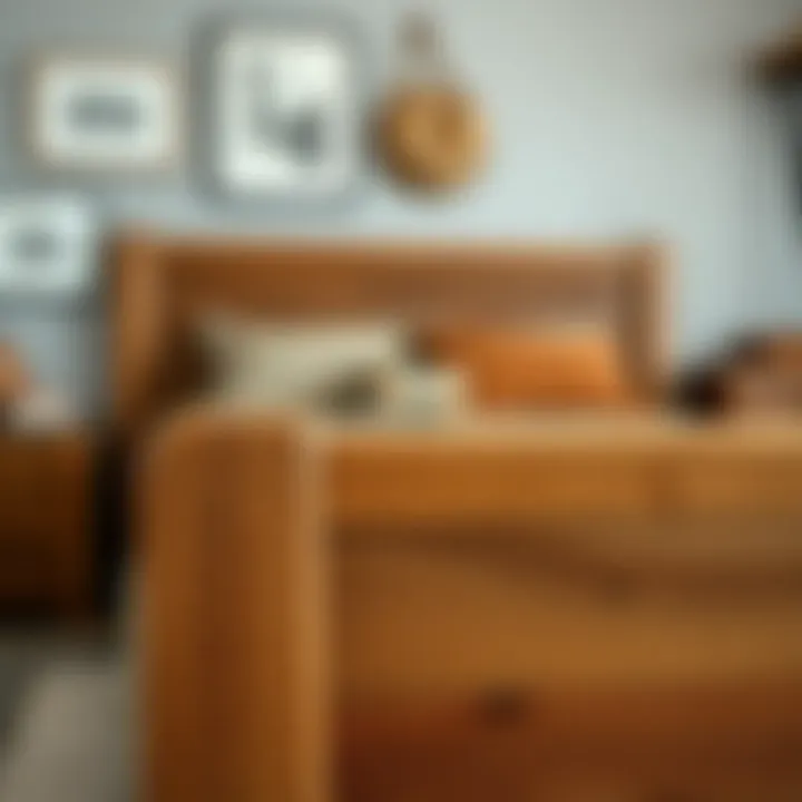 Close-up of a wooden full bed frame showcasing craftsmanship details