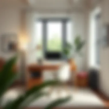 Inviting Home Office Setup with 40 Inch Desk A beautifully arranged home office with a 40 inch desk