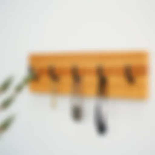 Modern wooden key rack with hooks showcasing minimalistic design