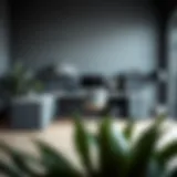 Elegant gray L-shaped office desk in a modern workspace.