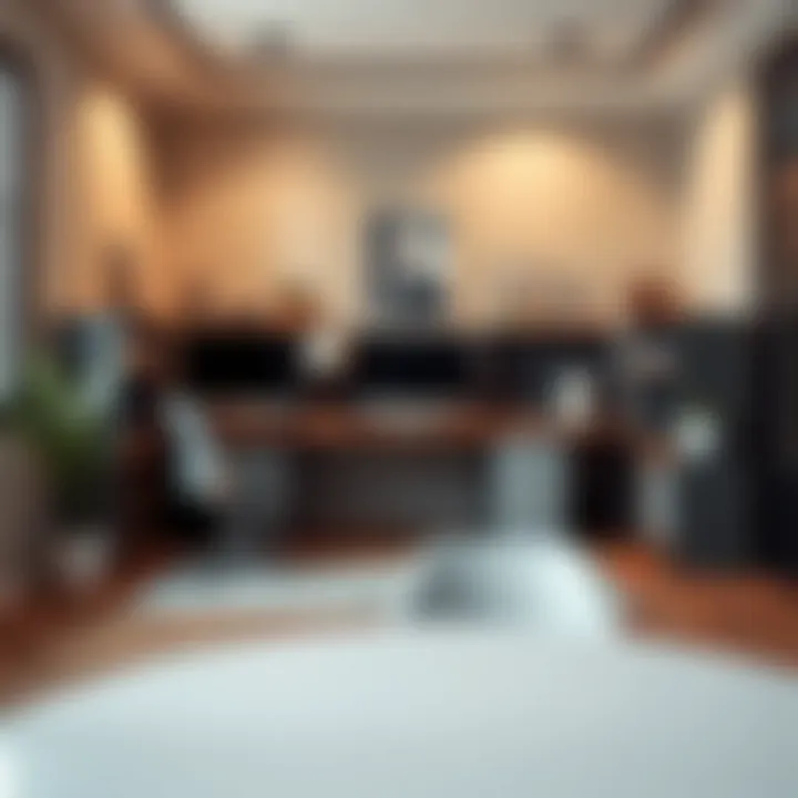 Functional layout of a gray L-shaped desk in a small office.