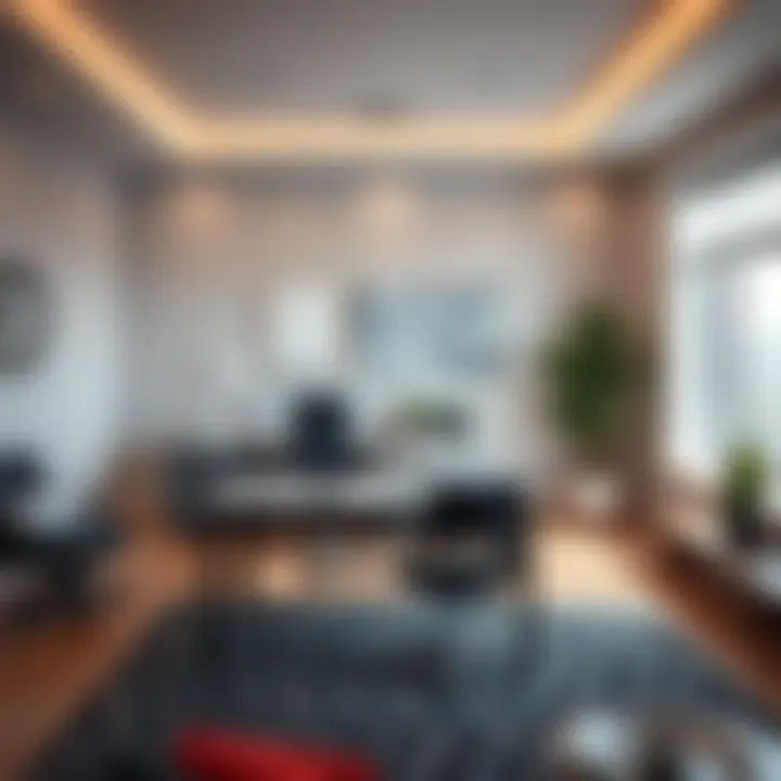 Gray L-shaped desk enhancing productivity in an office.