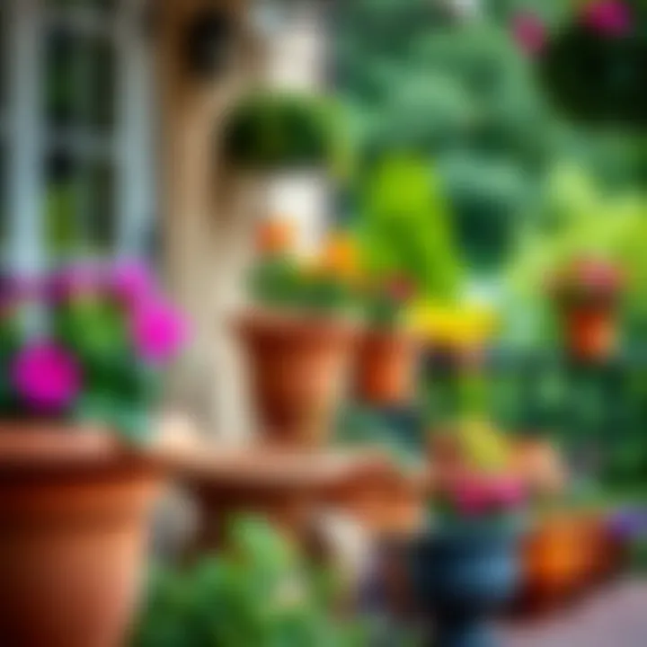 Aesthetic arrangement of flower pots enhancing outdoor decor