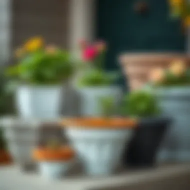 Various materials used in flower pots for railings