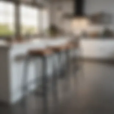 Industrial Bar Stools in Modern Kitchen Setting Stylish industrial bar stool set in a modern kitchen