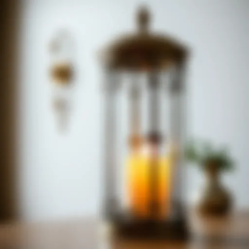 Vintage Lantern Pillar Candle Holder A vintage lantern pillar candle holder showcasing intricate metalwork and glass panels