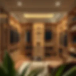 Luxurious walk-in closet with elegant shelving