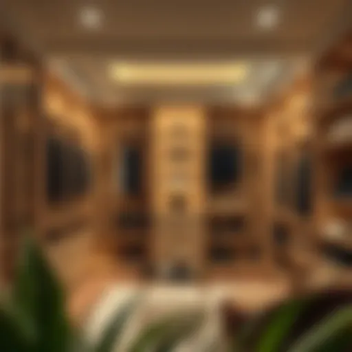 Luxurious walk-in closet with elegant shelving