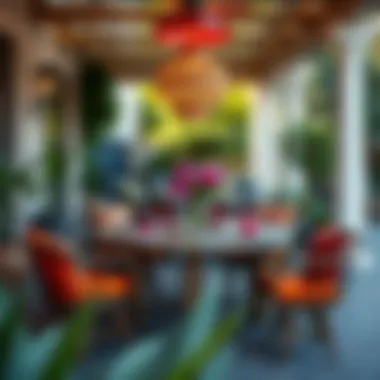 Chic outdoor dining space with vibrant decor