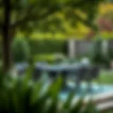 Elegant Outdoor Dining Set in a Serene Garden Elegant outdoor dining set in a serene garden