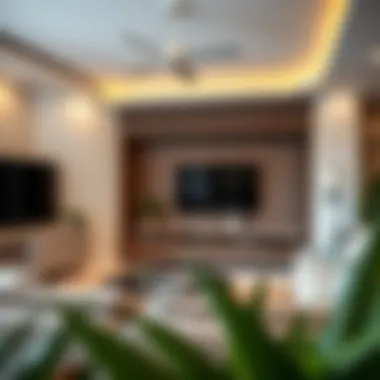 Stylish living room featuring a large TV unit