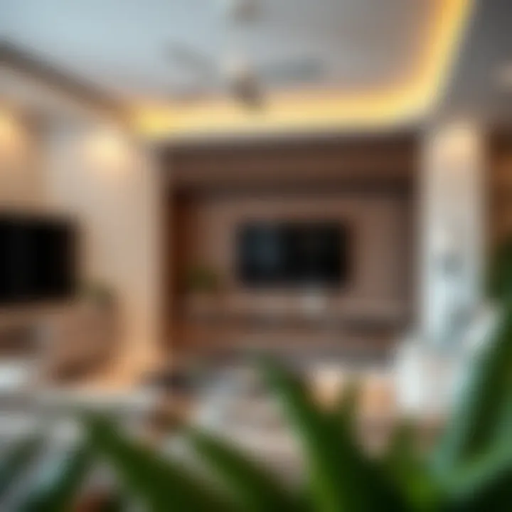 Stylish living room featuring a large TV unit