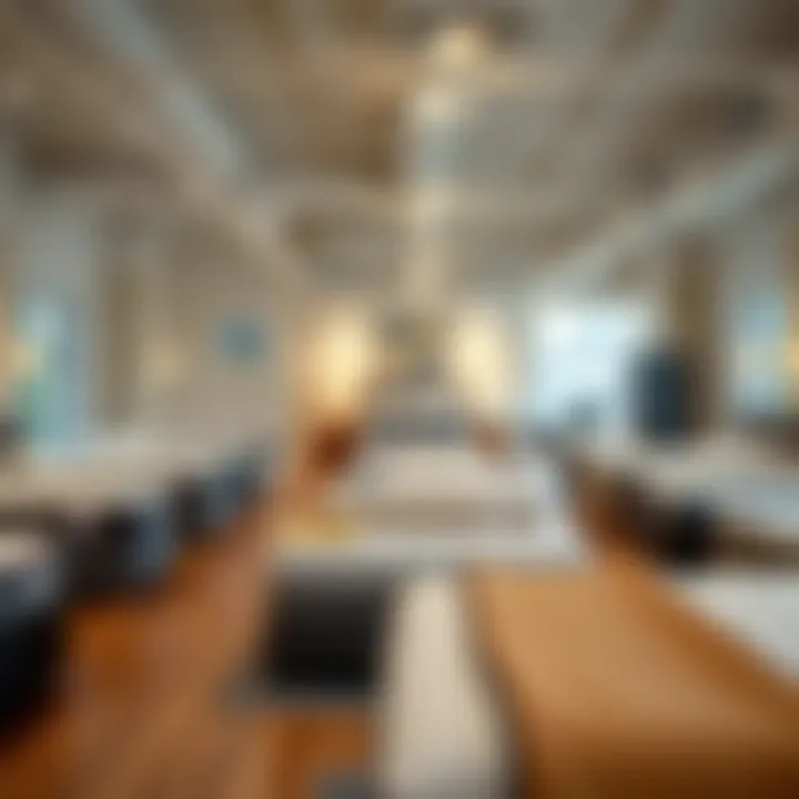 Elegant mattress showroom showcasing a variety of styles