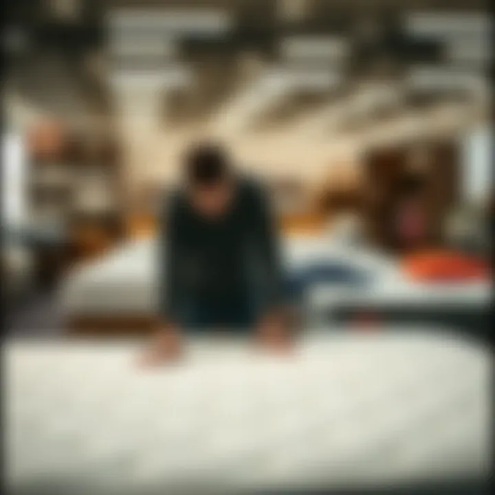 Customer testing a mattress in a store