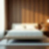 Elegant minimalist bed frame in a modern bedroom setting.