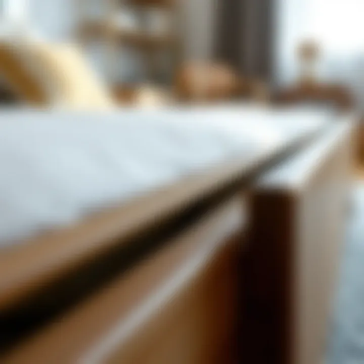 A close-up view of the materials used in a minimalist bed frame.