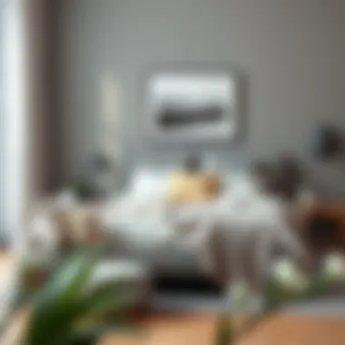 Minimalist bed frame styled with modern decor elements.