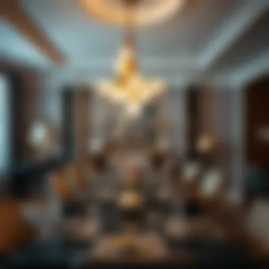 Sophisticated Dining Ambiance Elegant dining area featuring a striking light bulb chandelier