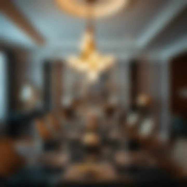 Sophisticated Dining Ambiance Elegant dining area featuring a striking light bulb chandelier