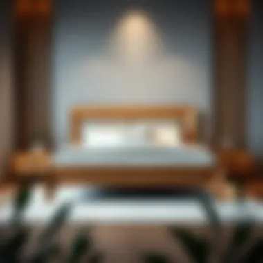 Elegant oak queen bed in a modern bedroom setting