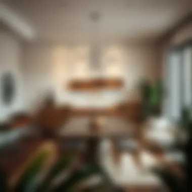 An inviting dining area enhanced by oblong wall decor.