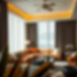 Elegant living room showcasing orange and gray curtains