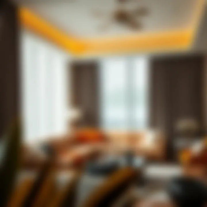 Elegant living room showcasing orange and gray curtains