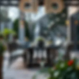 Elegant outdoor dining table set with comfortable chairs in a serene garden setting