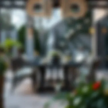 Elegant Outdoor Dining Experience Elegant outdoor dining table set with comfortable chairs in a serene garden setting