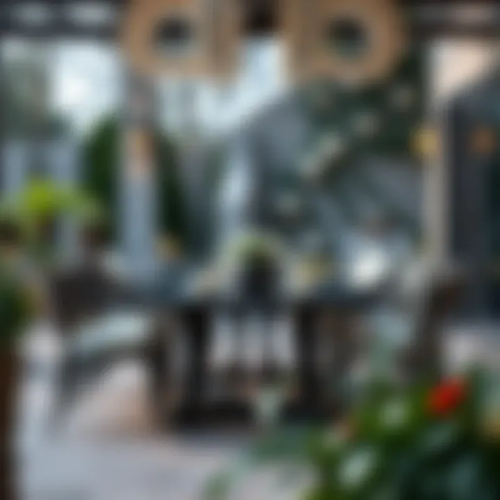 Elegant Outdoor Dining Experience Elegant outdoor dining table set with comfortable chairs in a serene garden setting