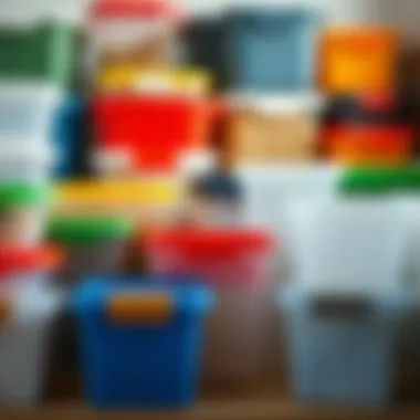 Various types of plastic storage containers arranged