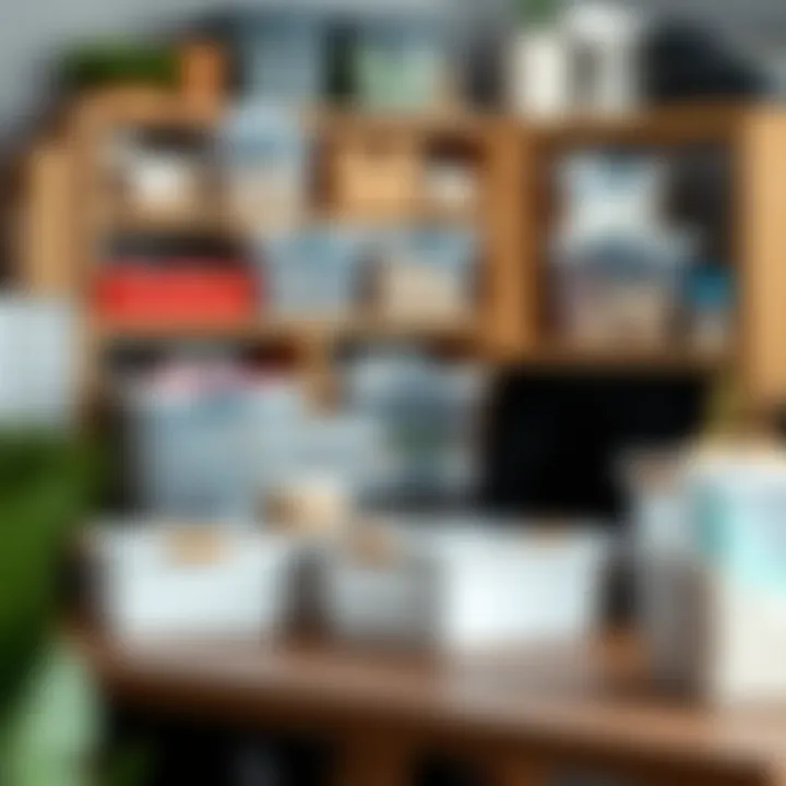 Organized workspace featuring plastic storage options