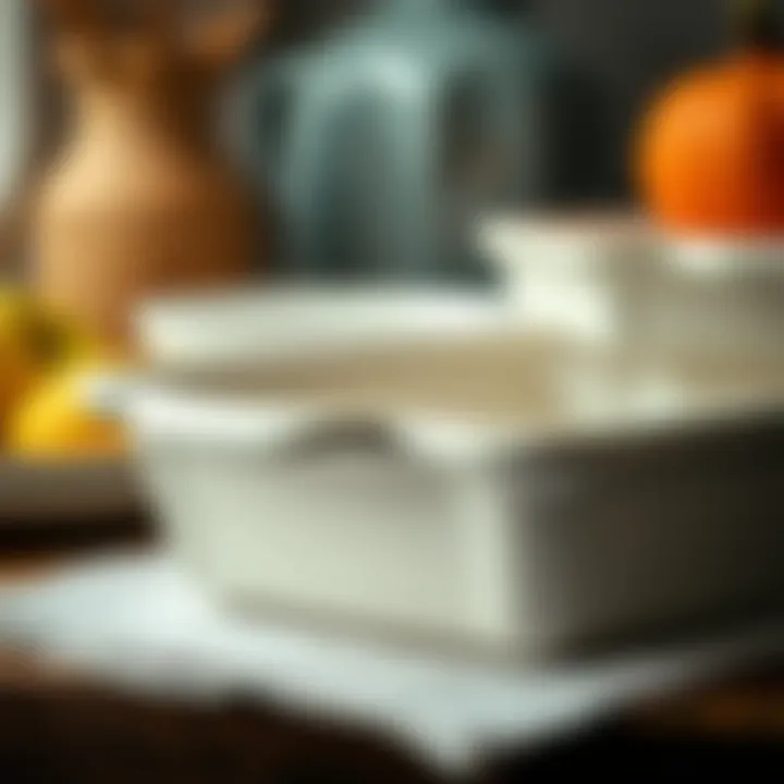 Close-up of a beautifully glazed porcelain baking dish