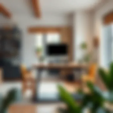 Creative Space with Multi-Functional Standing Table Innovative multi-functional standing table in a creative office setting