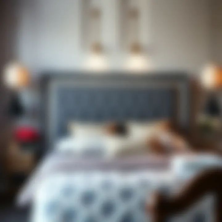 Elegant queen grey headboard in a modern bedroom setting