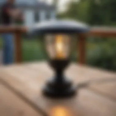 Installation of solar powered lamp on a deck