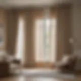 Elegant tan sheer curtains elegantly draping a modern living room.