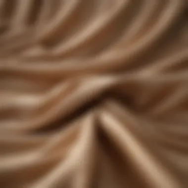 Close-up of tan sheer fabric showcasing texture and drape.