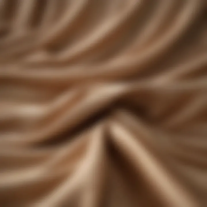 Close-up of tan sheer fabric showcasing texture and drape.