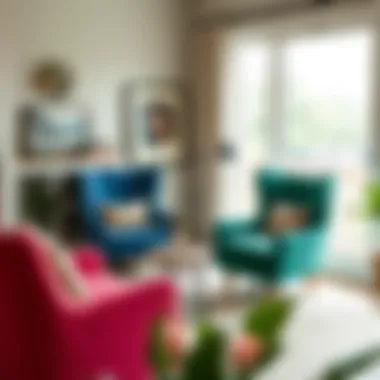 Colorful accent chairs arranged in a cozy reading nook