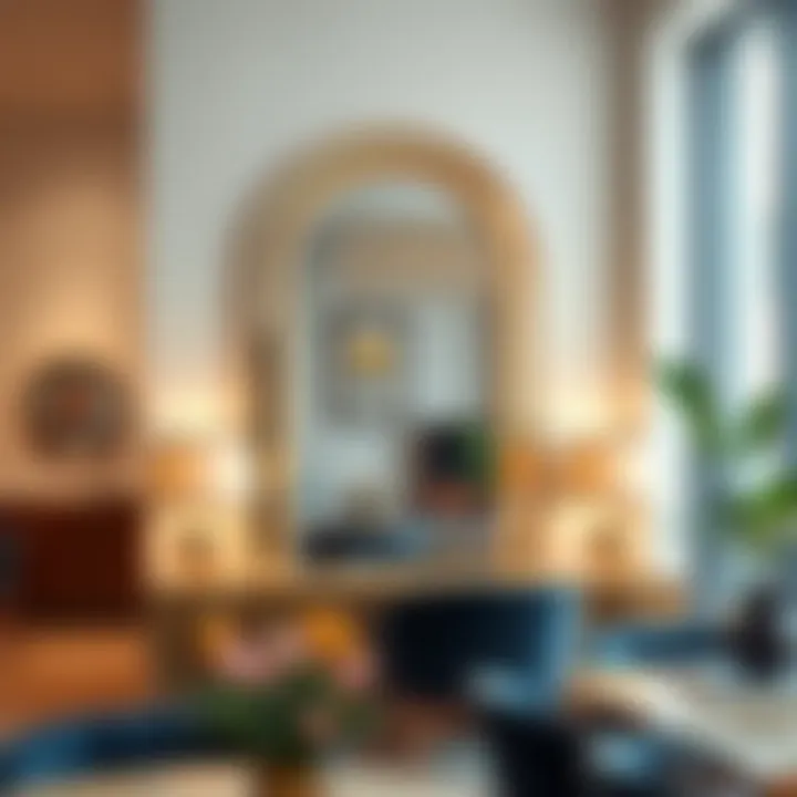 Gold mirror used as a focal point in a commercial setting