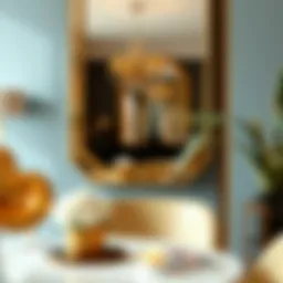 Elegant modern gold mirror reflecting a stylish interior