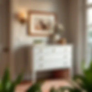 Functional narrow white dresser used as a hallway console