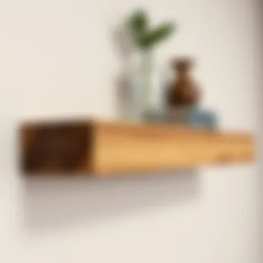 Close-up of a modern wall shelf made from reclaimed wood