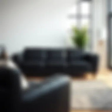 Elegant black leather sofa in a modern living room setting