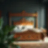 Elegant wooden bed with intricate carvings