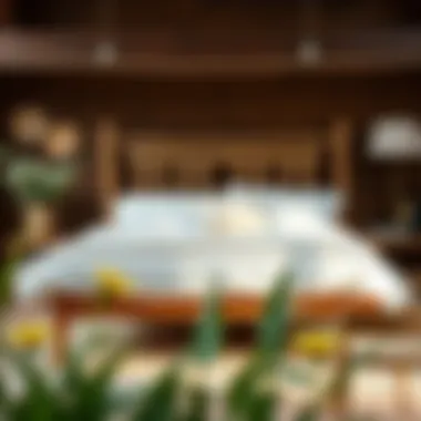 Rustic wooden bed frame in a cozy setting