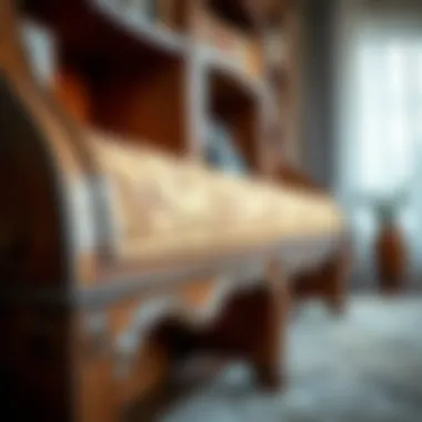 Close-up of a beautifully crafted bookcase bench with intricate design