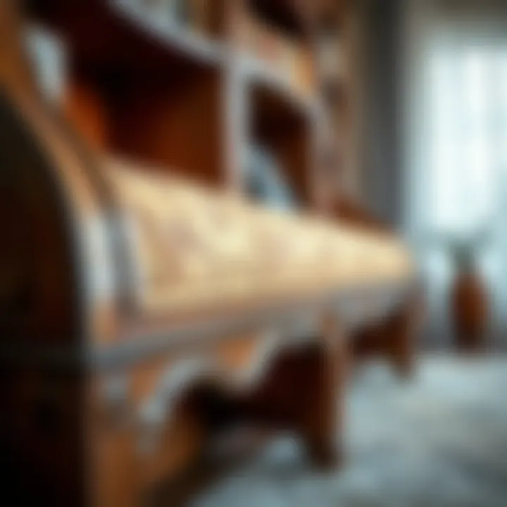 Close-up of a beautifully crafted bookcase bench with intricate design